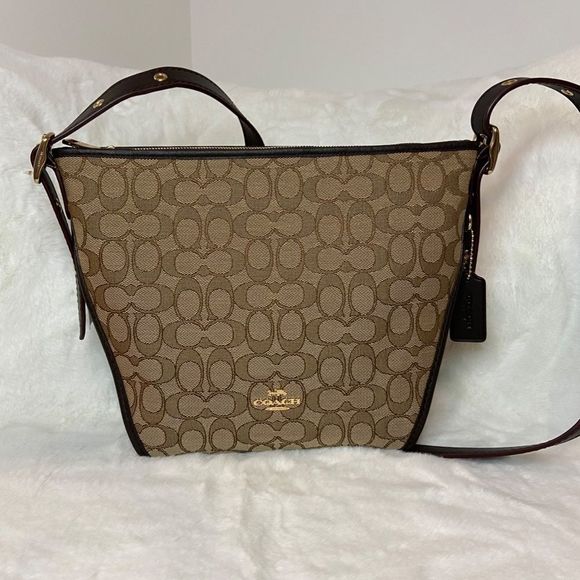 Coach Small Duflette in Signature Jacquard Li/Khaki/Brown Brand New with Tags - Picture 2 of 16